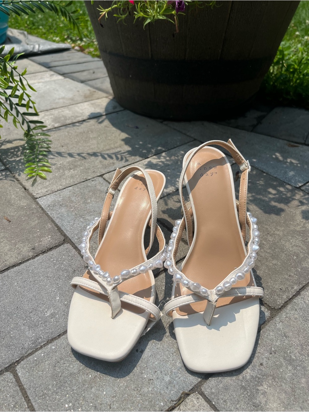 a new day Cream Pearl-Trim Slingback Heels